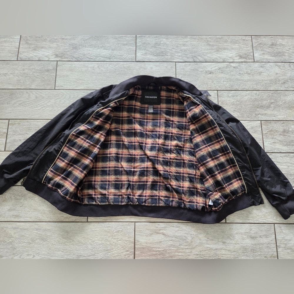 Covington Harrington Plaid Lined Zip Up Bomber Jacket Men XL Black Vintage Retro - Picture 6 of 13